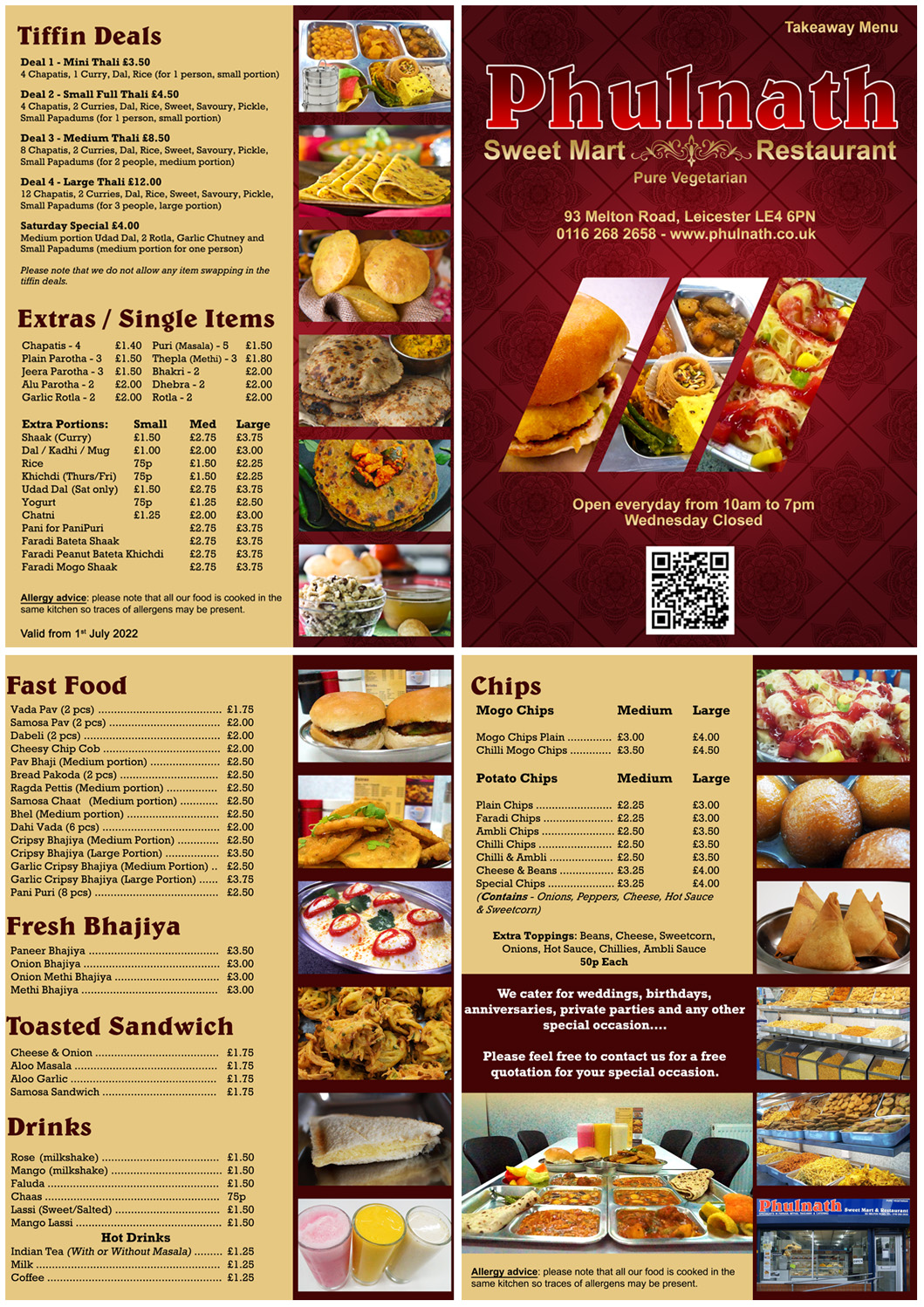 front page of menu